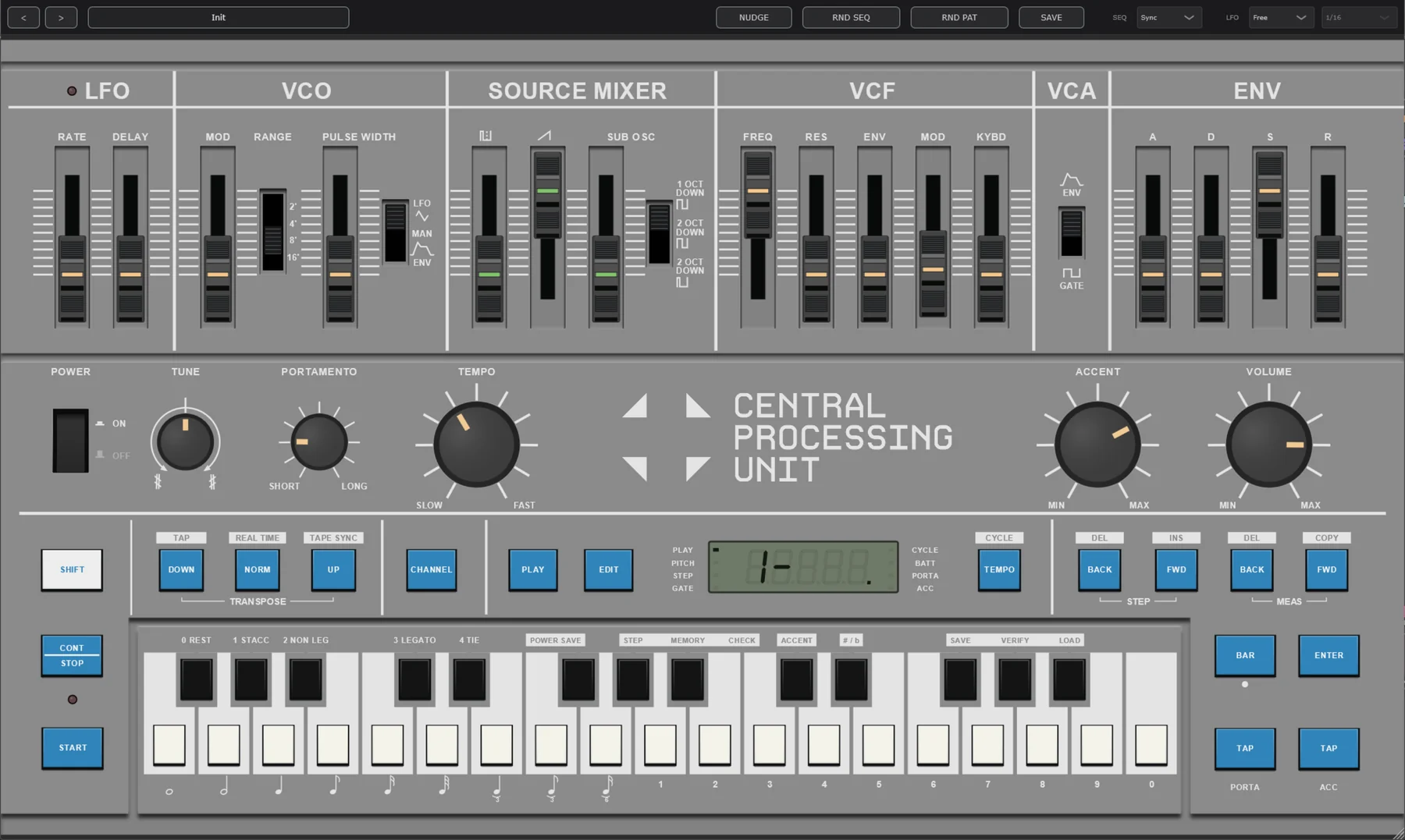 CPU Micron — monophonic synthesiser and sequencer plugin panel